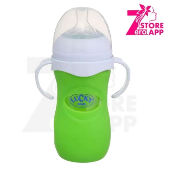 صورة ببرونة ناتشورال زجاج بغلاف سيليكون من لاكي بيدين 240 مل – اخضر