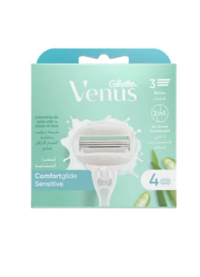 صورة فينوس كومفورت جلايد للبشرة الحساسة مع شفرات جل ومقبض ماكينة حلاقة للسيدات + 2 شفرات بديلة للبشرة الحساسة