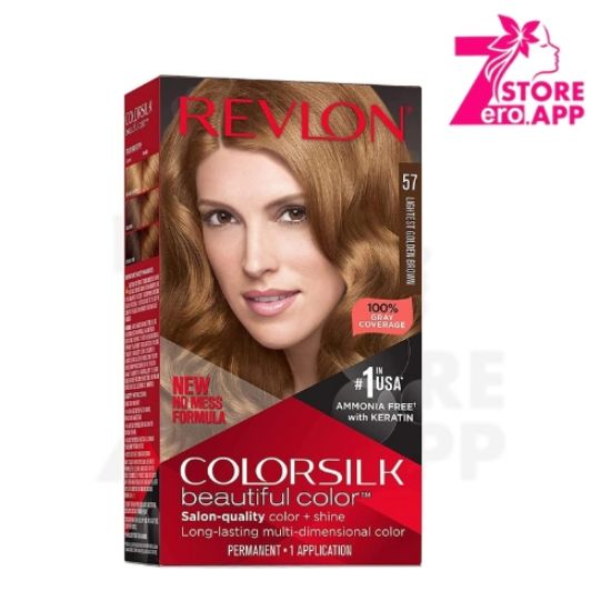 صورة صبغة شعر ريفلون كولور سيلك بيوتيفول كلر، رقم 57، بني ذهبي فاتح، كيراتين