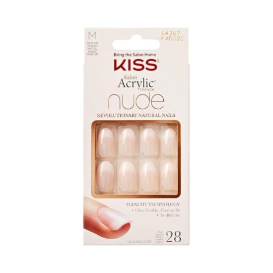 صورة اظافر صناعية فرنسية اكريليك متوسطة الطول، 28 قطعة من كيس - نود