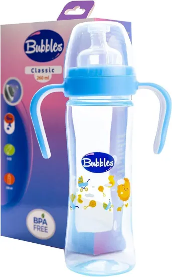 صورة زجاجة رضاعة بابلز كلاسيك مع مقبض يدوي 270 مل - أزرق