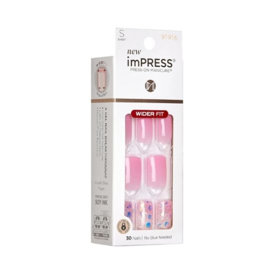صورة أظافر لاصقة من كيس إمبريس، لون وردي، قصيرة وعريضة، شكل بيضاوي مربع، 30 قطعة 91916