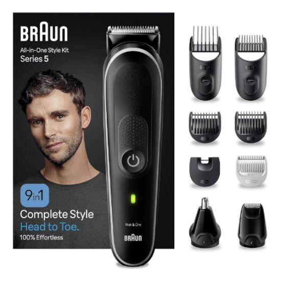صورة ماكينة حلاقة براون 9 في 1 قابلة للشحن للاستعمال الرطب والجاف، اسود - MGK5420