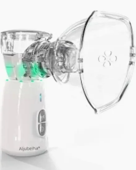 صورة جهاز استنشاق بخار شبكي إلكتروني بالموجات فوق الصوتية مزود بـ 2 قناع وجه و2 بطارية للبالغين والأطفال من الجبيهة