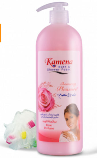 صورة كامينا باث اند شاور فوم 750 مل بمضخة + لوفة هدية - برائحة الورد